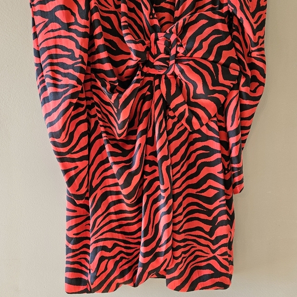 Bardot Red Animal Print VNeckline Long Sleeve Wrap Style Mini Dress Size US 6. - Picture 11 of 16
